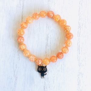 NEW!! Orange Beaded Cat Charm Stretch Bracelet